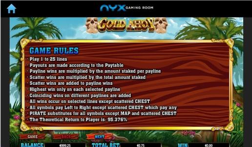 Gold Ahoy Slot Machine Game Rules Screen