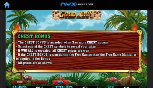 Gold Ahoy Slot Machine Chest Bonus Feature Screen
