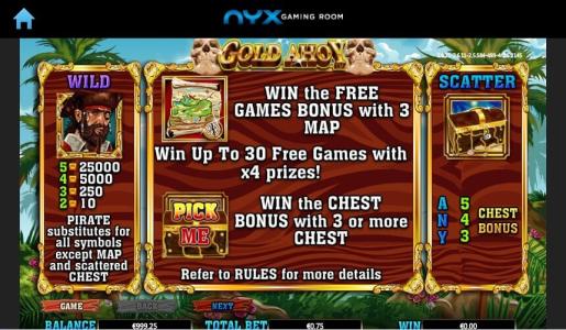Gold Ahoy Slot Machine Scatter Awards and Wild Symbol Screen