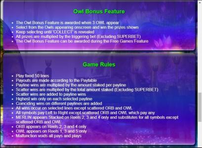 Merlins Millions Superbet HQ Slot Machine Game Rules Screen