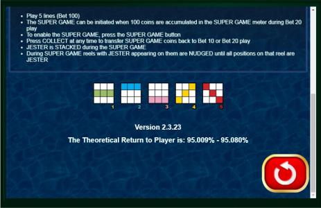 Jackpot Jester Wild Nudge Slot Machine Paylines Screen