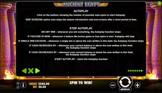Ancient Egypt Slot Machine How to Play Screen