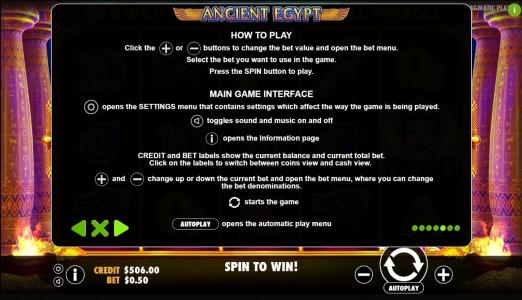 Ancient Egypt Slot Machine How to Play Screen