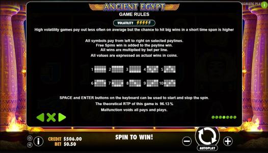 Ancient Egypt Slot Machine Paylines Screen