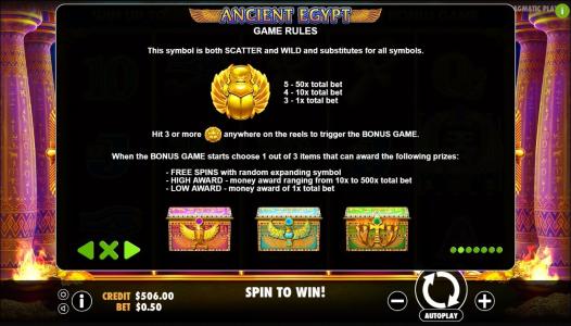 Ancient Egypt Slot Machine Game Rules Screen