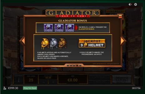 Gladiator Road to Rome Slot Machine Gladiator Bonus Jackpot Feature Screen