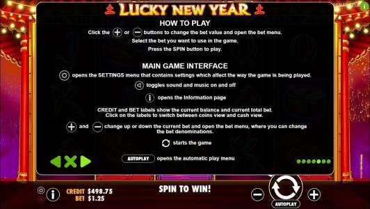 Lucky New Year Slot Machine How to Play Screen