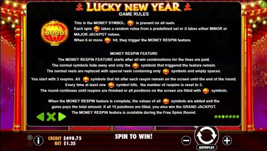 Lucky New Year Slot Machine Game Rules Screen
