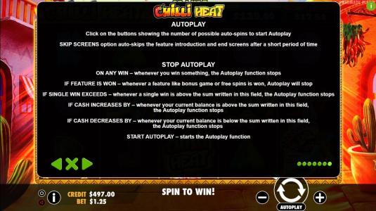 Chilli Heat Slot Machine Autoplay Settings Screen