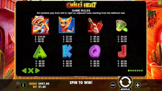 Chilli Heat Slot Machine Paytable Screen
