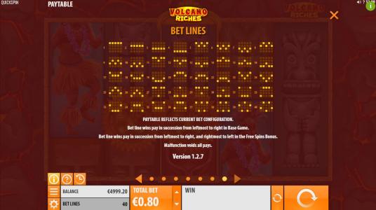 Volcano Riches Slot Machine Paylines Screen