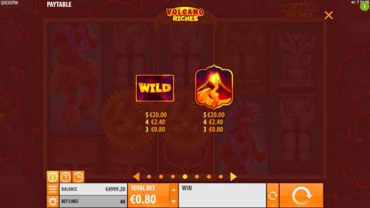 Volcano Riches Slot Machine Scatter Awards and Wild Symbol Screen