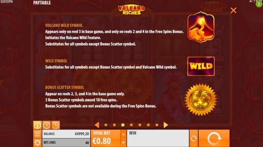 Volcano Riches Slot Machine Wild Symbol Screen