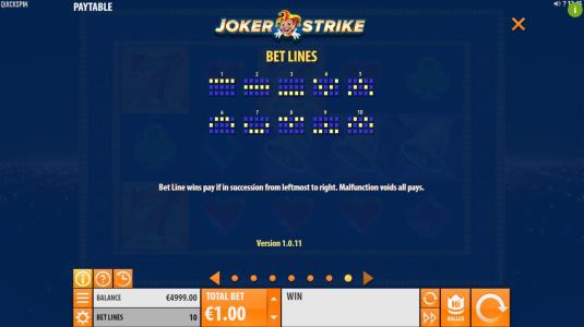 Joker Strike Slot Machine Paylines Screen
