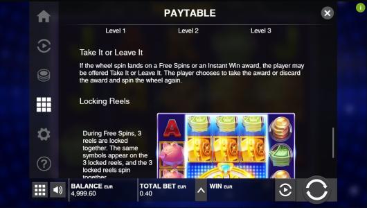 Wild Wheel Slot Machine Paytable Screen