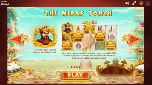 Midas Gold Slot Machine Respin Feature Information Screen