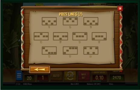 Wild Africa Slot Machine Paylines Screen