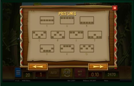 Wild Africa Slot Machine Paylines Screen