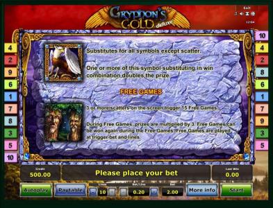 Gryphons Gold deluxe Slot Machine Free Game Screen
