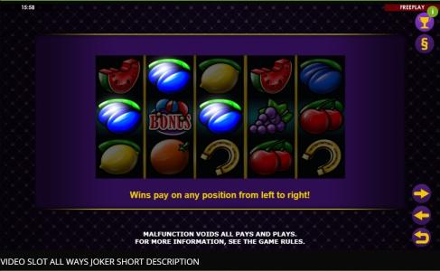 All Ways Joker Slot Machine Paytable Screen