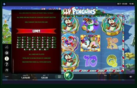 Holly Jolly Penguins Slot Machine Paylines Screen