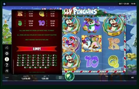 Holly Jolly Penguins Slot Machine Paylines Screen