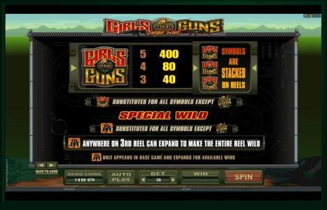 Girls With Guns Slot Machine Scatter Awards and Wild Symbol Screen