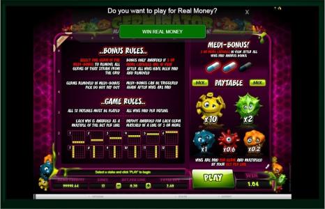 Germinator Slot Machine Paytable Screen