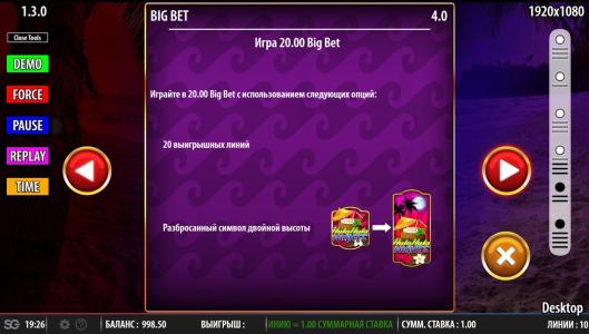 Hula Hula Nights Slot Machine Big Bet Screen