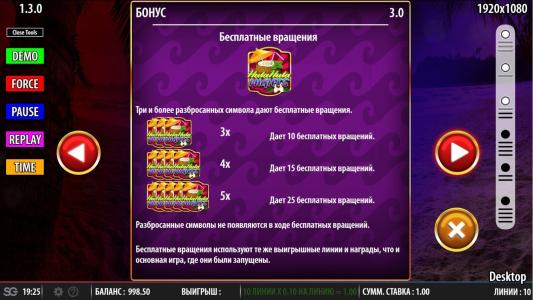 Hula Hula Nights Slot Machine Free Spins Bonus Screen