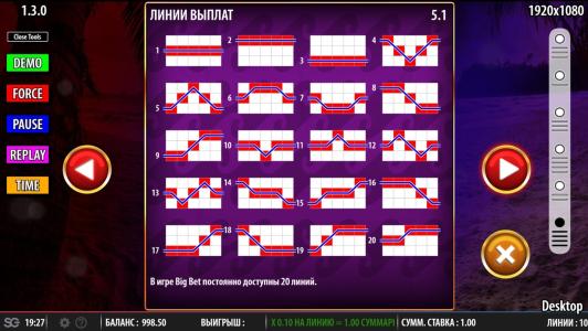 Hula Hula Nights Slot Machine Paylines Screen