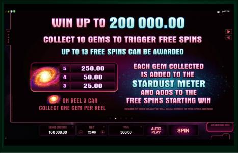 StarDust Slot Machine Free Spins Screen
