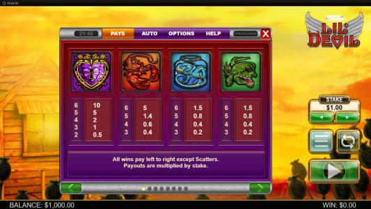 Lil Devil Slot Machine Paytable Screen