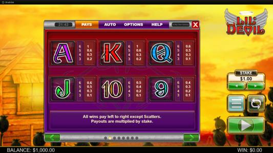 Lil Devil Slot Machine Paytable Screen