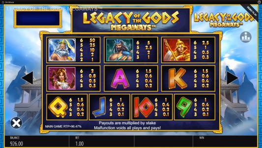 Legacy Of The Gods Megaways Slot Machine Paytable Screen