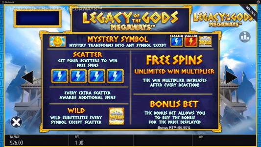 Legacy Of The Gods Megaways Slot Machine Free Spins Bonus Screen