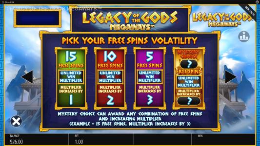 Legacy Of The Gods Megaways Slot Machine Free Spins Bonus Screen