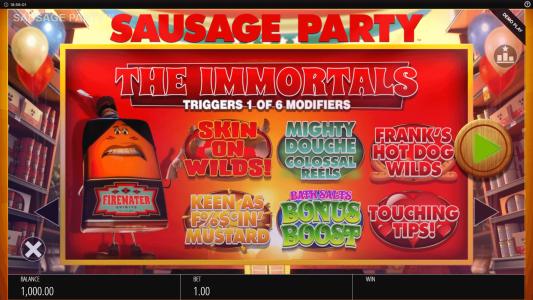 Sausage Party Slot Machine The Immortals Modifier Screen