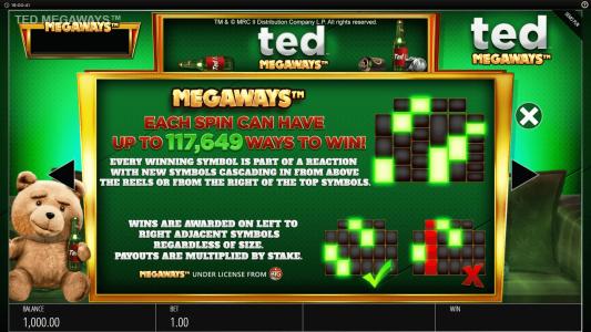 Ted Megaways Slot Machine Paylines Screen