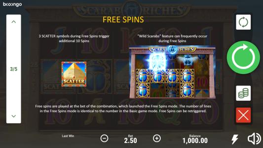 Scarab Riches Slot Machine Free Spins Bonus Screen