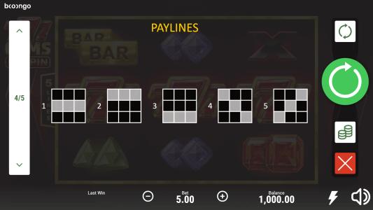 777 Gems Respin Slot Machine Paylines Screen