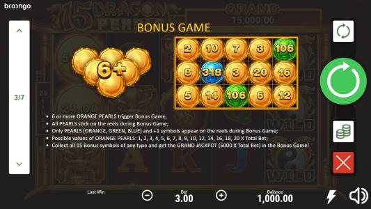 15 Dragon Pearls Slot Machine Bonus Game Screen