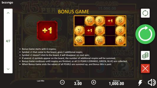 15 Dragon Pearls Slot Machine Bonus Game Screen
