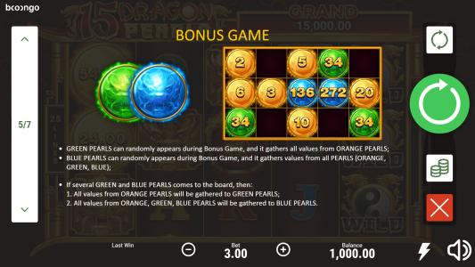 15 Dragon Pearls Slot Machine Bonus Game Screen