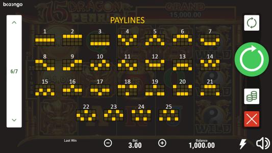 15 Dragon Pearls Slot Machine Paylines Screen