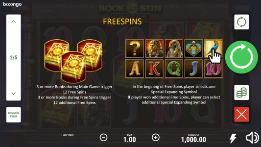 Book of Sun Choice Slot Machine Free Spins Bonus Screen