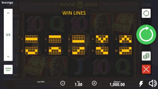 Book of Sun Choice Slot Machine Paylines Screen