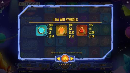 Colossal Gems Slot Machine Paytable Screen