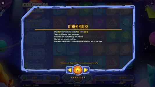 Colossal Gems Slot Machine Game Rules Screen