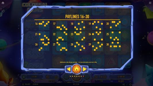 Colossal Gems Slot Machine Paylines Screen
